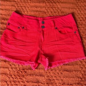Refuge Red Denim Shorts Size 8 Mid Rise Stretch Cotton Blend Summer